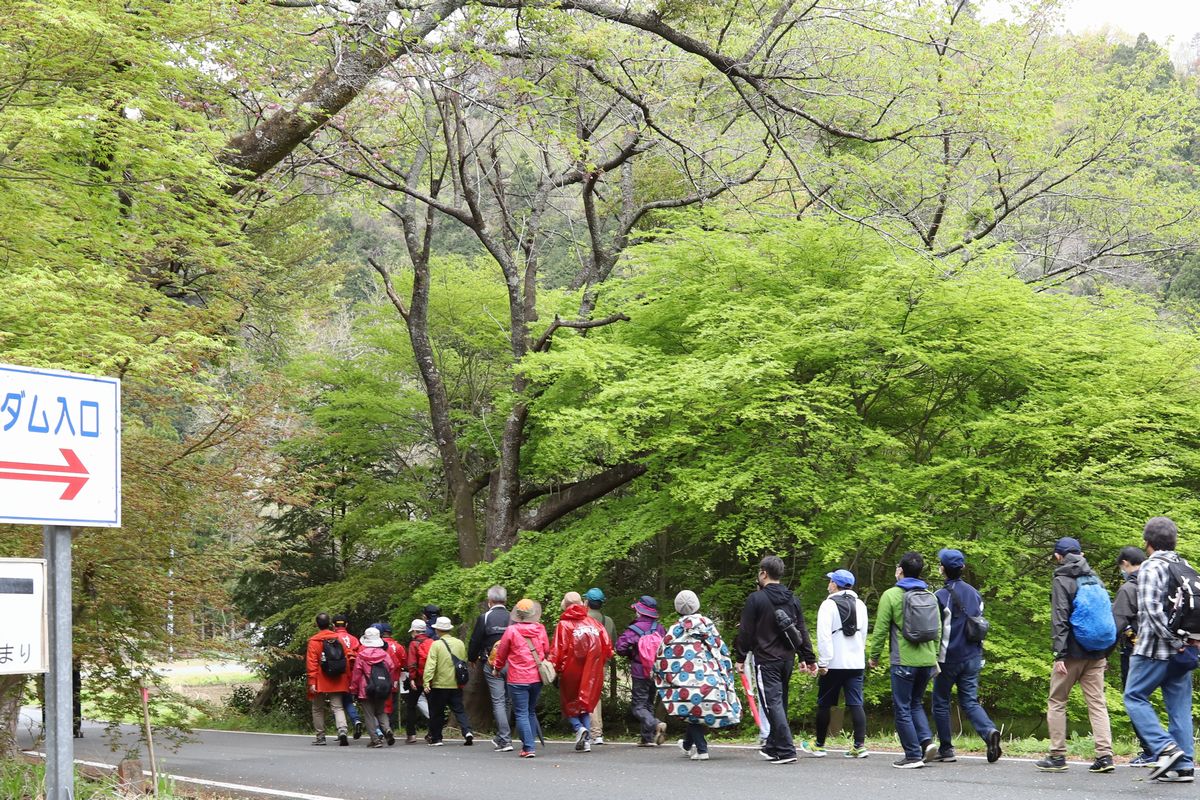 大熊町役場から坂下ダムまでの道のりは往復約4km。雨が降りそうな中、ダムを目指して歩きました