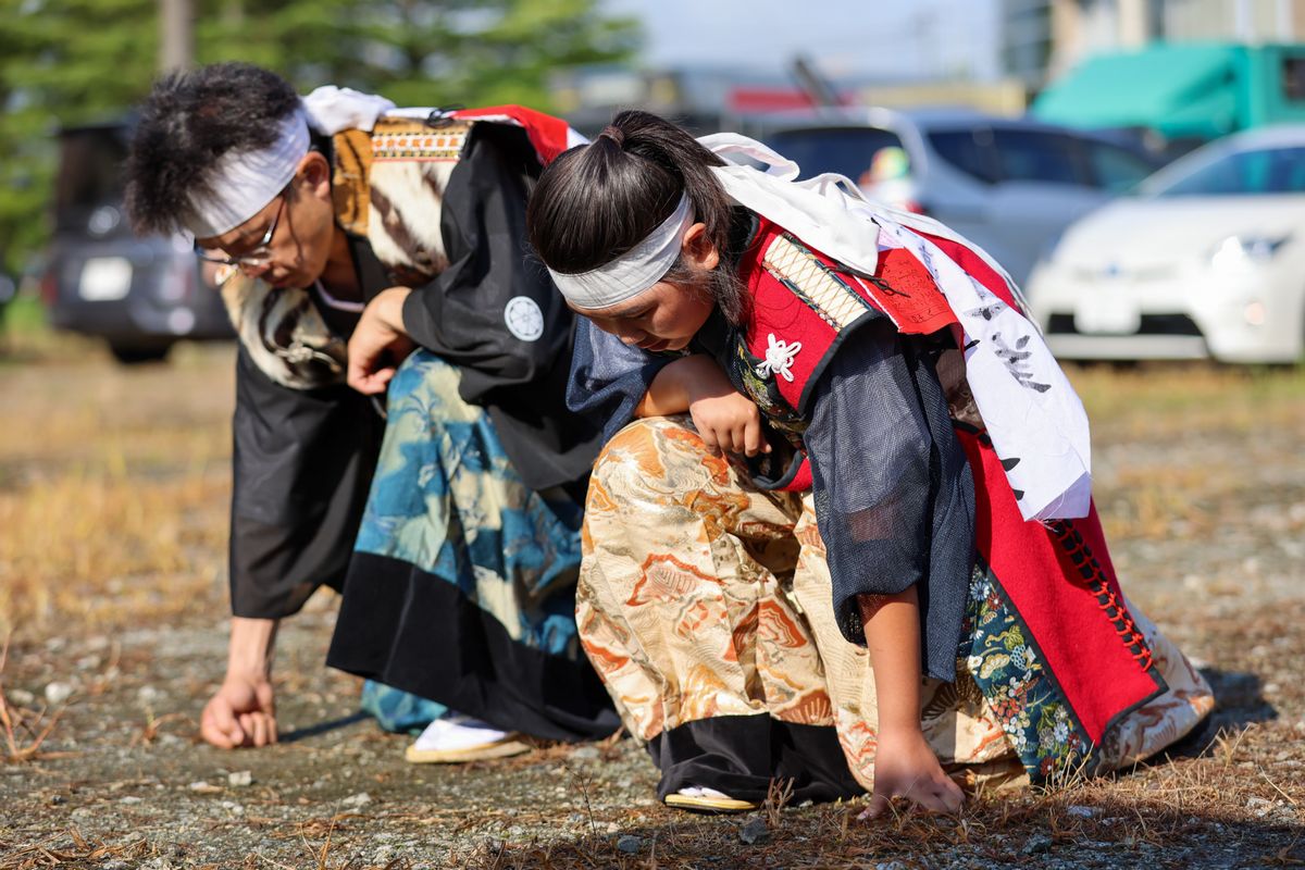 今年初陣を飾った船迫さん（神奈川県）。浪江町で標葉郷出陣式に参加し、出発前には、副執行委員長の島和広副町長へ出陣を願い出て、気迫を込めた口上を披露しました。