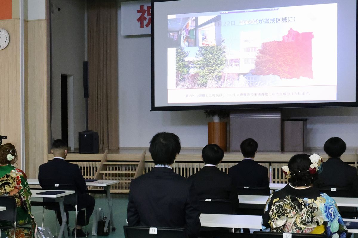 町の現状を紹介する映像が上映され、出席者は現在のふるさと について理解を深めました。