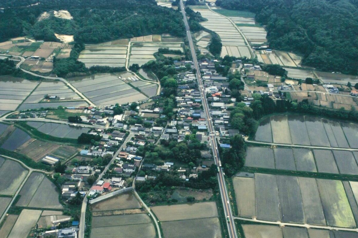 震災前、熊町の航空写真。