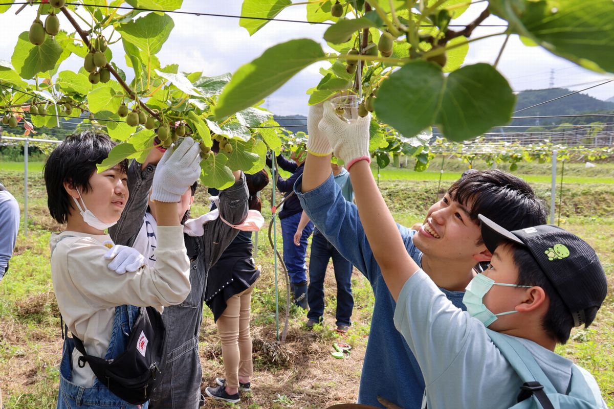 6月3日、町内で交流イベント「花とキウイと馬と大熊」が開かれました。普段から町内で活動している4団体「おおくまキウイ再生クラブ」、「Ichido」、「相馬救援隊」、「Dream Forest Supporters」の共催。大川原地区にあるキウイ畑では、キウイの木の手入れ とポニーやサラブレッドの乗馬体験、KUMA・PRE（クマプレ）では花壇づくりが行われました。