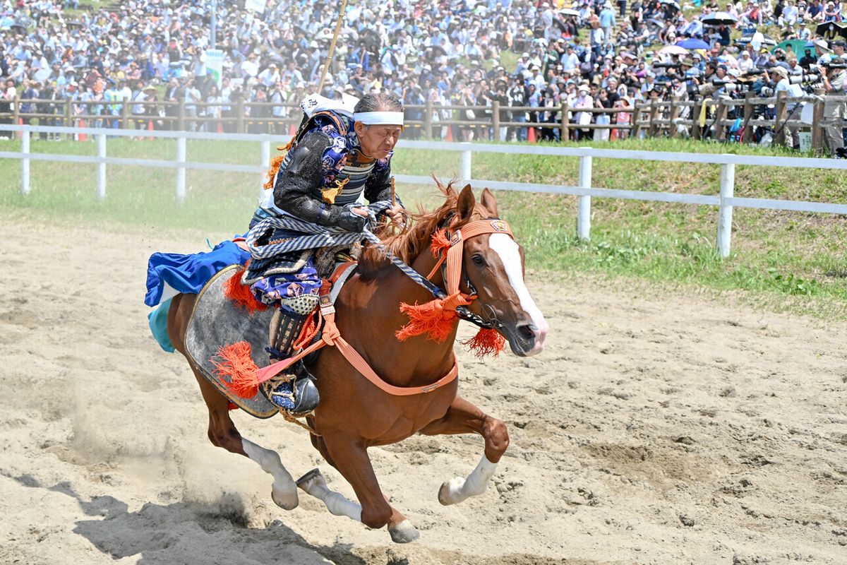 甲冑競馬で祭場地を駆け抜ける御神輿守護を務めた小野田さん