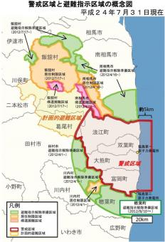 警戒区域と避難指示区域の概念図（平成24年7月31日現在）