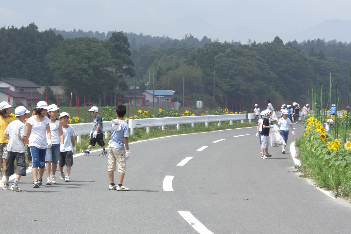 学校への帰り道にはひまわりがたくさん咲いていました