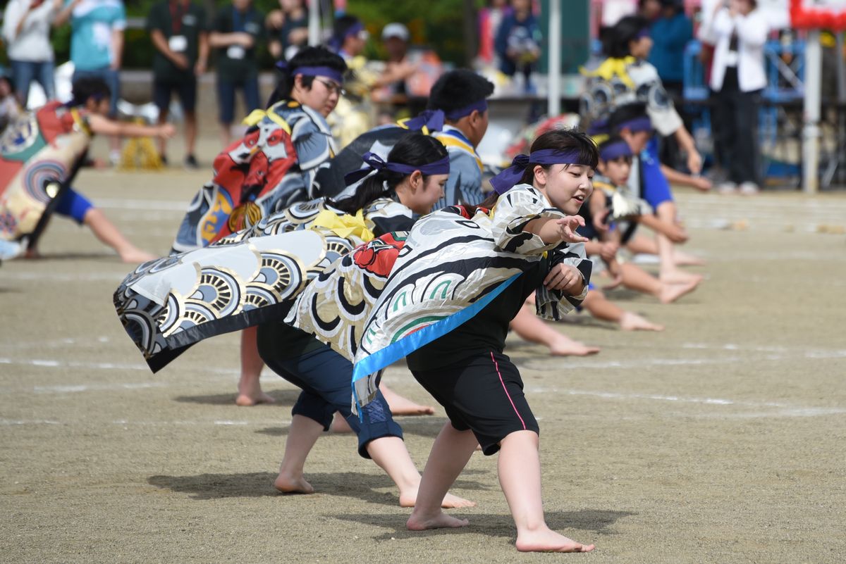 力の入ったよさこいを披露した大熊中学校の生徒たち