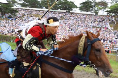 甲冑競馬で先頭を駆け抜ける吉田さん