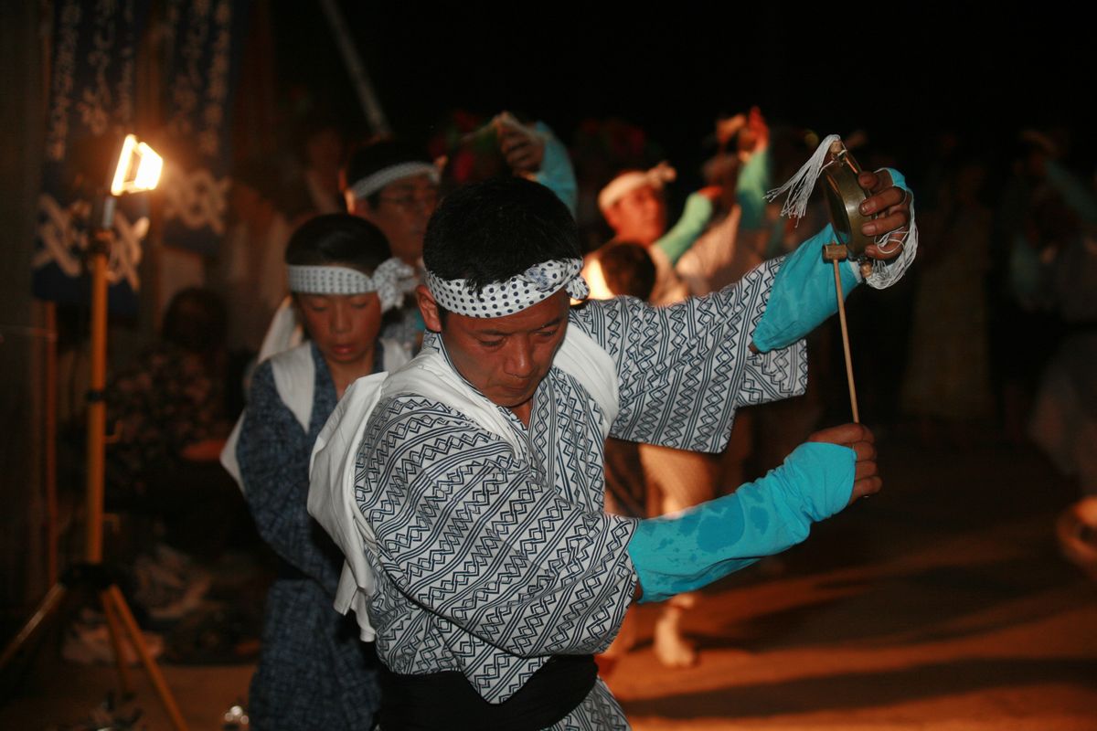 大熊町の夏の夜の風物詩、長者原じゃんがら念仏太鼓踊り